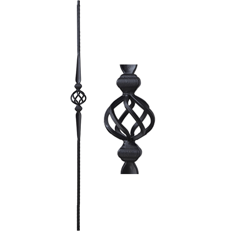 44 in. x 9/16 in. Single Basket Baroque Hammered Solid Iron Baluster